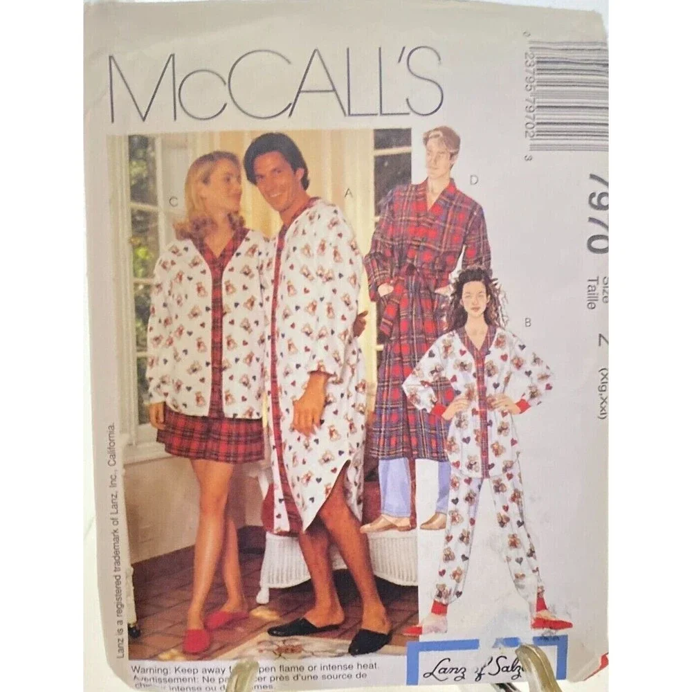 #7970 McCalls Women's and Mens pajamas and robe Sewing Pattern Size XL-XXL